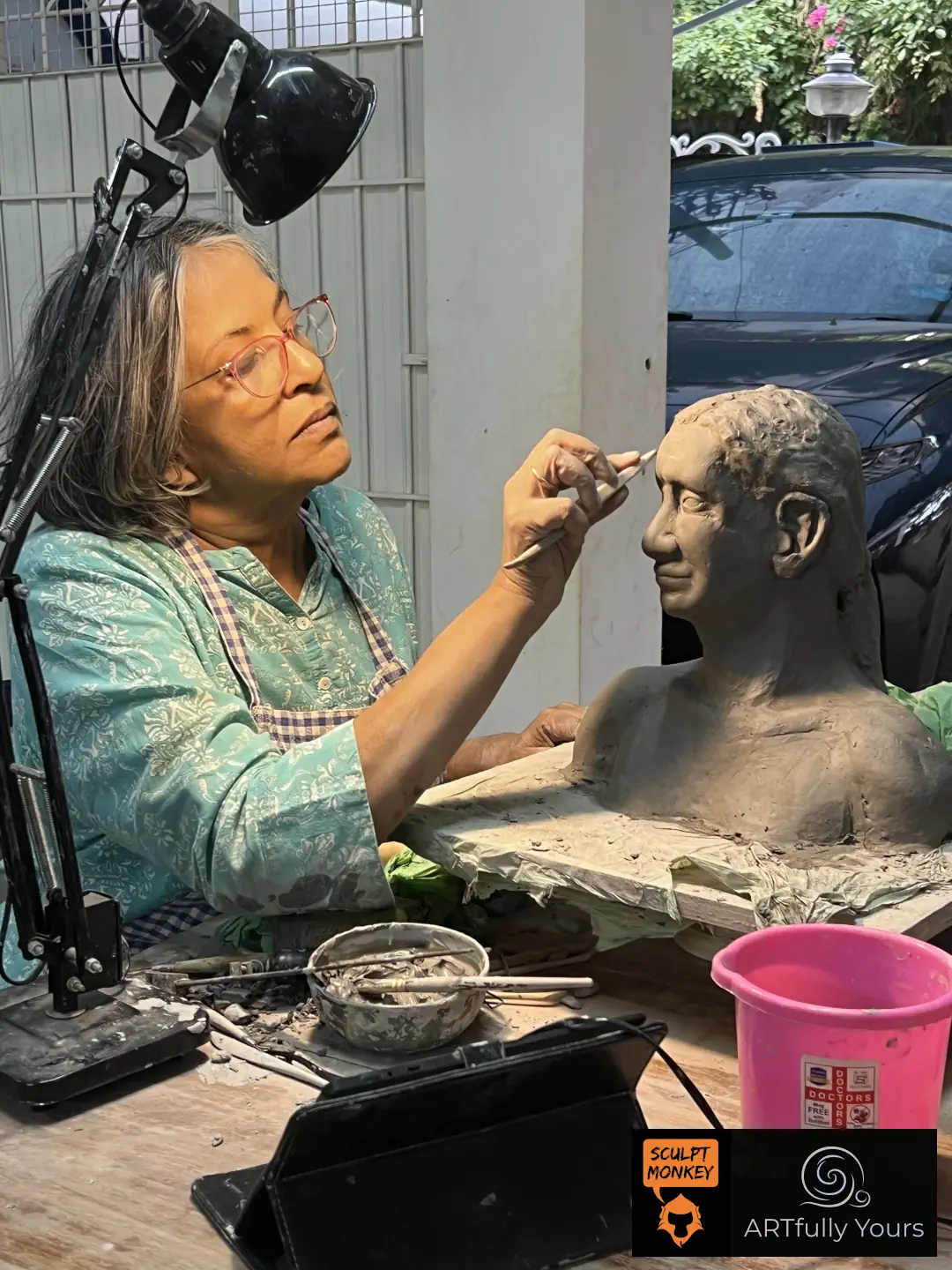 Kalpana Student Portrait Sculpture Bust WIP Class 03