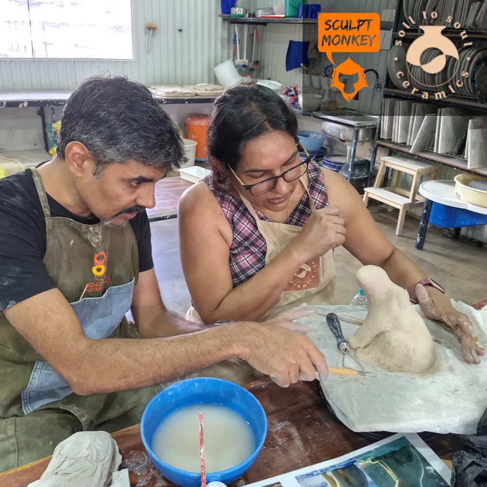 Pooja working on her Polar Bear at Soil to Soul Ceramics Animal Sculpting Workshop