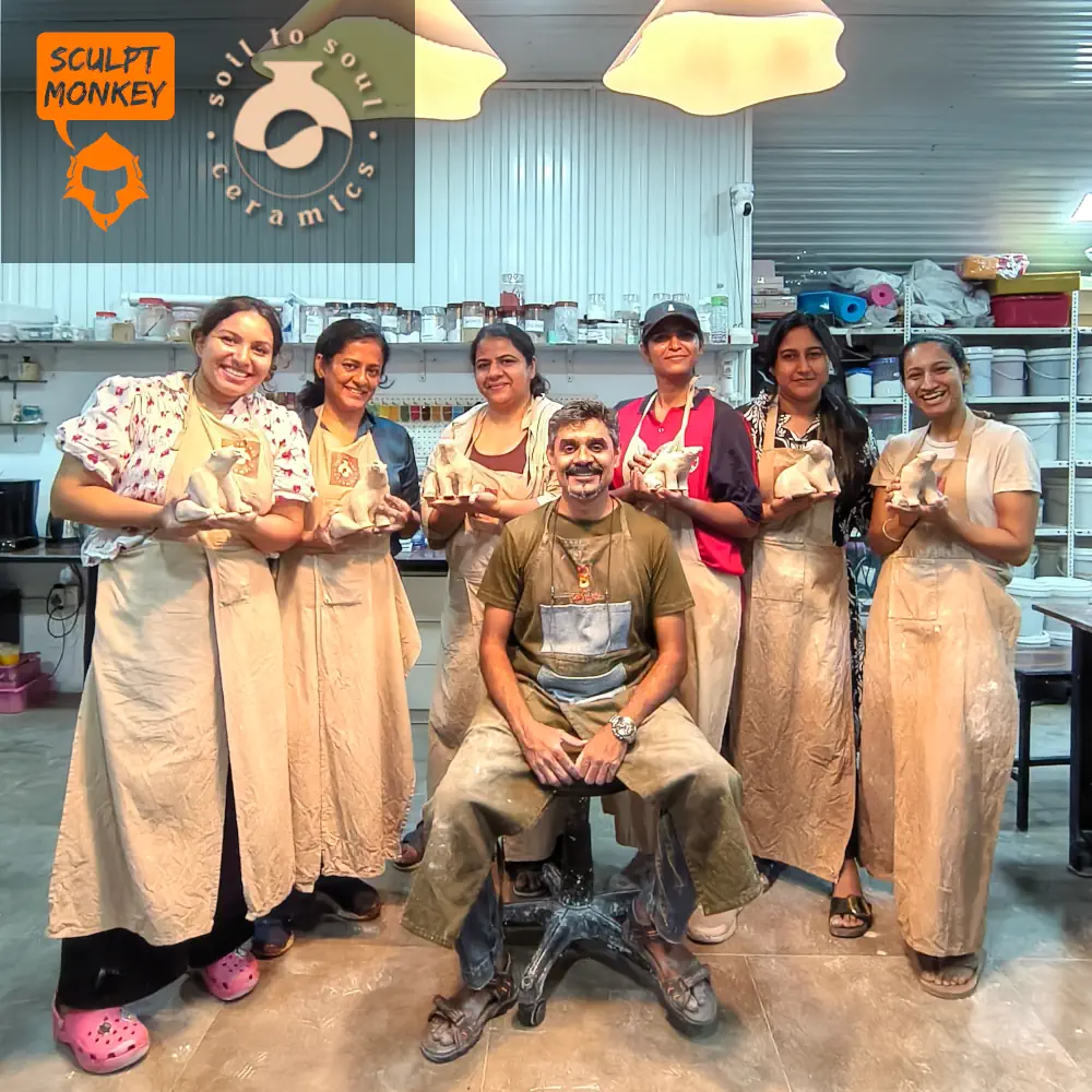 Animal Sculpting Workshop end with all students with their works at Soil to Soul Ceramics Studio
